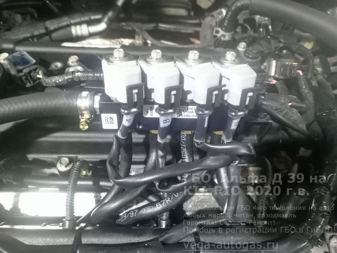 газовая рампа Альфа Д39, установка на Киа Рио 2020 г.в., 1.4 л, 99 л.с., с пробегом 162 424 км., ВЗУ в заднем бампере, со стороны лючка бензобака, тороидальный баллон 54 литра в багажнике, в нише для запасного колеса, Нижний Новгород, Дзержинск