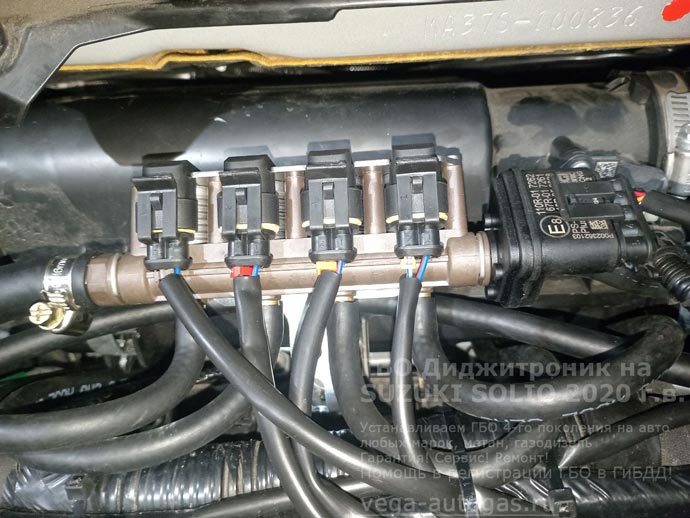 газовая рампа AECW, установка ГБО Диджитроник IQ на Сузуки Солио, 2020 г.в., 1,2 л., 91 л.с., с пробегом 49 490 км., ВЗУ в лючке бензобака, тороидальный баллон 42 литра в багажнике, в нише для запасного колеса, Нижний Новгород, Дзержинск