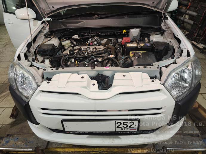 газовое оборудование Альфа М/S под капотом, установка на Тойота Пробокс 2018 г.в., 1.5 л., 103 л.с., с пробегом 98 400 км.,  миниВЗУ в лючек бензобака, тороидальный баллон 42 литра сзади, под кузовом, Нижний Новгород, Дзержинск